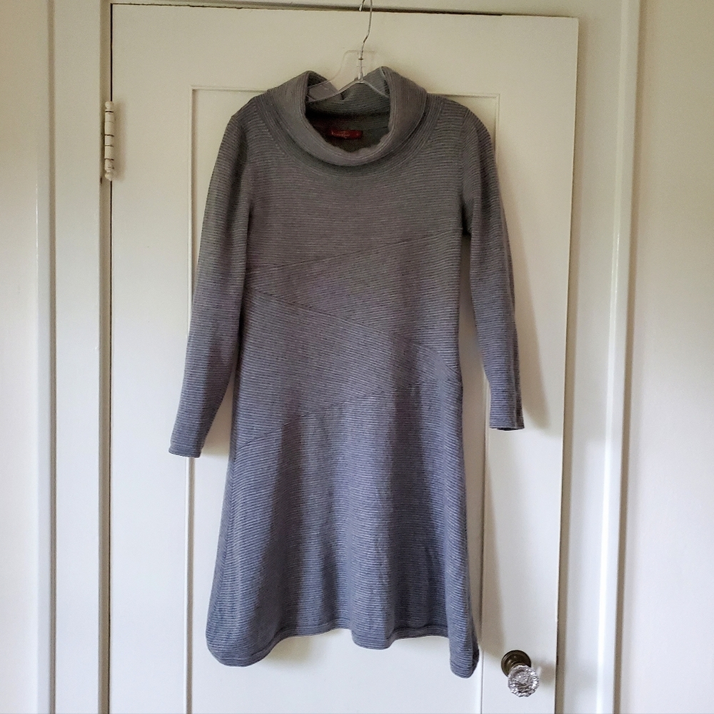Krimson Klover Sweater Dress 100% Merino Wool L (fits like M) Grey Black Stripes